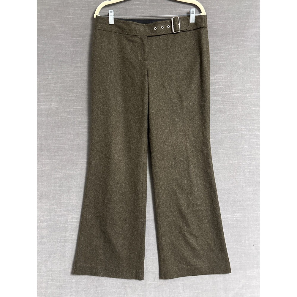 Vintage J Crew Pants 8 Low Rise Green Wool Belted Wide Leg Lined Trousers Y2K